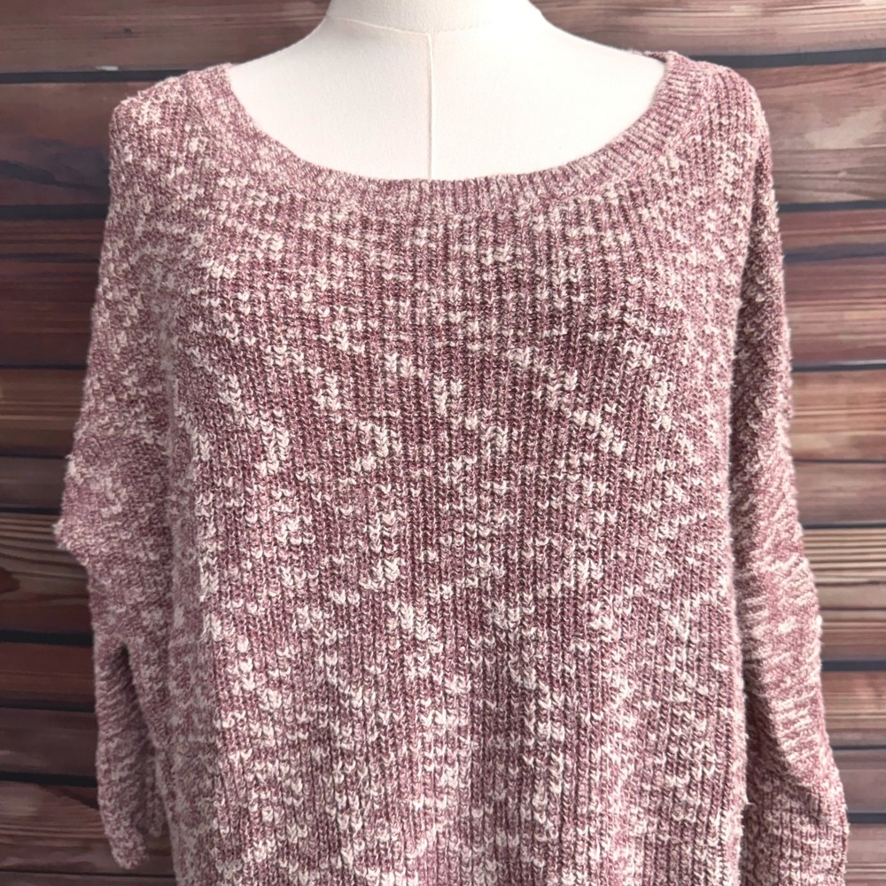 Express Medium Mauve Dusty Rose Marled Knit Lace Up Side 100% Cotton Sweater